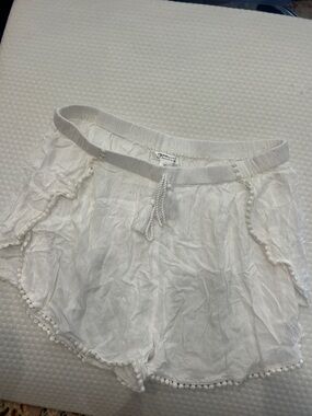 Goa White Pom-Pom Trim Cover Up Shorts-XL